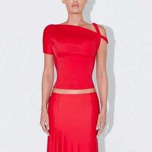 Khy Sleek Stretch Twisted Top In Tomato Size Medium